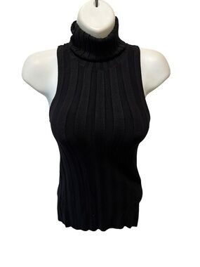 VTG Y2K Newport News Shape FX slimming Black Ribbed Sleeveless Turtleneck Sz S